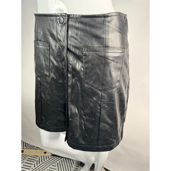 Vintage Wild Blue Faux Leather Button-Front Mini Skirt Black Size M Women's - Picture 9 of 16